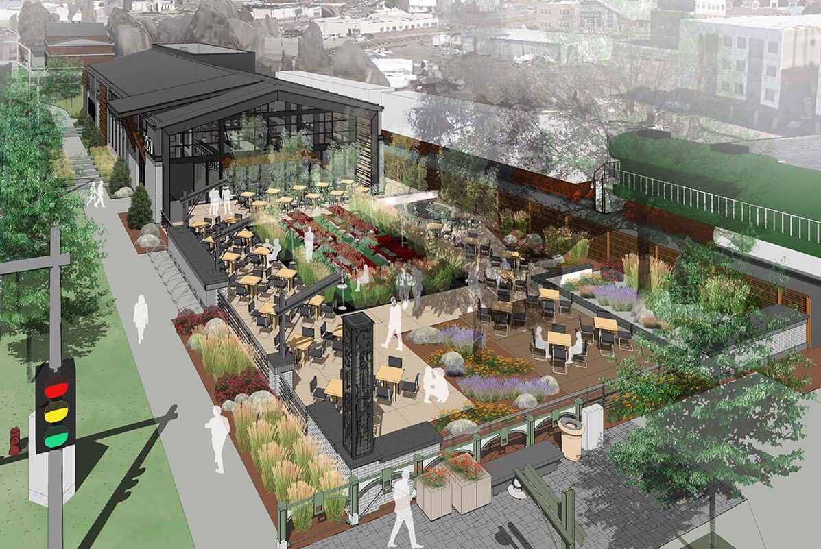 Patio rendering of Union Bar and Soda Fountain in Fort Collins